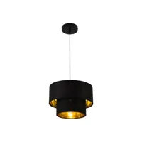 lampe à suspendre moderne suspension design douille e27 60 w en métal et textile diamètre 30 cm noir doré helloshop26 03_0005261