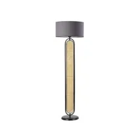 lampadaire avec cannage style vintage luxus h162cm abat-jour gris foncé pied rotin beige et métal noir