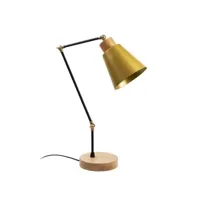 lampe à poser à bascule sousa h52cm bois clair et métal noir et or