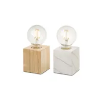 set de 2 lampes bois - bois et marbre