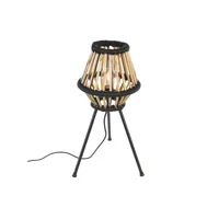lampe de table rustique trépied bambou et noir - evalin
