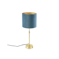 lampe de table or laiton avec abat-jour velours bleu 25 cm - parte