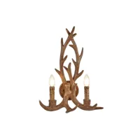 applique murale stag résine brun rustique 2 ampoules 46cm