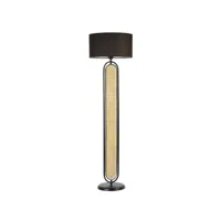 lampadaire avec cannage style vintage luxus h162cm abat-jour noir pied rotin beige et métal noir