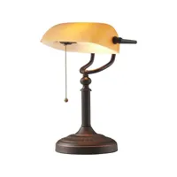 lampe de bureau en verre ambré avec interrupteur à chaîne à tirer marron
