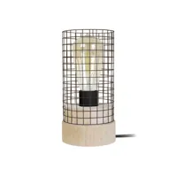 noiron - lampe de chevet cylindrique bois naturel et marron 65577