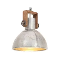 lampe suspendue industrielle 25 w argenté rond 30 cm e27