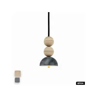 lampe de suspension en béton velours - bosfor concrete velvet  sable - gris  2 balles  led 14w