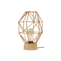 octogonal - lampe de chevet géométrique bois naturel et cuivre 64979