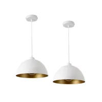 lot de 2 lampes à suspension éclairage intérieur hauteur réglable métal diamètre 30 cm blanc doré helloshop26 03_0005760