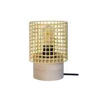liseron - lampe de chevet cylindrique bois naturel  et jaune pastel 65528