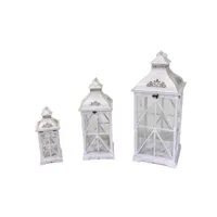 1-3 lanterne carrée en bois de métal blanchi cm32x32h78
