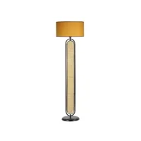 lampadaire avec cannage style vintage luxus h162cm abat-jour moutarde pied rotin beige et métal noir