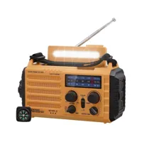 radio solaire portable à manivelle am/fm/sw avec batterie rechargeable 5000mah, lampe de poche led et lampe de lecture, alarme sos, boussole orange noir