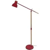 lampe de lecture tosel 95192 lampadaire liseuse articulé bois naturel et rouge l 80 p 80 h 170 cm ampoule e27