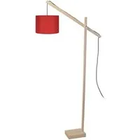 lampe de lecture tosel 95369 lampadaire liseuse articulé bois naturel et rouge l 80 p 25 h 180 cm ampoule e27