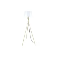 lampe de lecture tosel 51594 lampadaire trépied métal doré et blanc l 60 p 60 h 150 cm ampoule e27