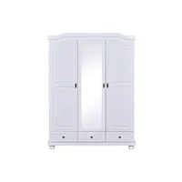 neder - armoire 3 portes avec penderie bois massif vernis blanc -