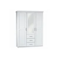 alaska - armoire 3 portes 1 miroir bois massif vernis blanc -