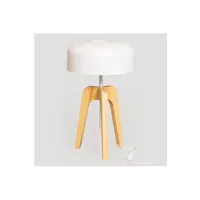 lampe à poser sklum lampe de table kuta blanc - bois naturel 60 cm