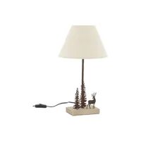 lampe à poser aubry gaspard - lampe en métal et bois décor forêt 1 cerf + 2 sapins
