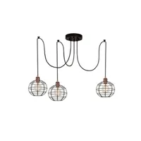 suspension home mania homemania lampe à suspension wire - fall - cuivre, noir - 180 x 180 x 113 cm - 3 x e27, max 100w