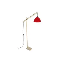 lampe de lecture tosel 95376 lampadaire liseuse articulé bois naturel et rouge l 80 p 25 h 180 cm ampoule e27