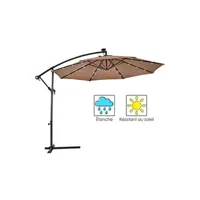 accessoire parasol giantex parasol inperméable marron 3m excentré hauteur 250 cm avec 24 led lampe solaire en polyester, 8 baleines en fer pour jardin