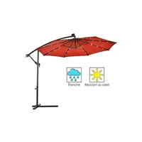 accessoire parasol giantex parasol rouge vineux 3m excentré avec 24 led lampe solaire en polyester inperméable hauteur 250cm avec 8 baleines en fer pour jardin