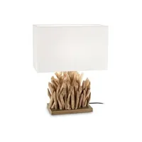 lampe à poser ideal lux lampe à poser snell structure bois naturel et abat jour tissu