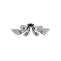 plafonnier italux cristina - plafonnier affleurant stylisé noir, bronze antique 8 lumières avec abat-jour blanc, e27