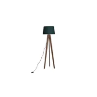 lampadaire vente-unique.com lampadaire trépied en bois brun et abat-jour en tissu vert foncé - d.45 x h.152 cm - lorens