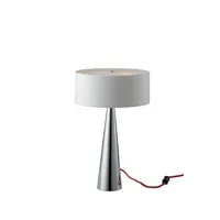 lampe à poser fan europe heminguay lampe de table cylindrique 3 lumières blanche, abat-jour en aluminium et diffuseur en verre 25x40cm