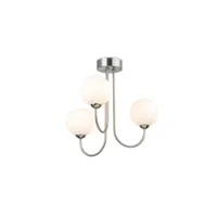 plafonnier firstlight products firstlight lyndon plafonnier à 3 lampes globe en acier brossé avec verre blanc opale