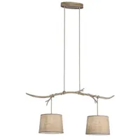 suspension diyas inspired mantra - sabina - suspension de plafond 2 x e27 (max 40w), imitation bois, abat-jour en lin