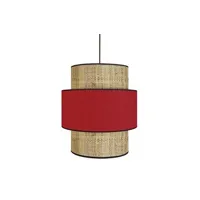 suspension tosel 18008 suspension cylindrique tissu paille et rouge l 40 p 40 h 106 cm ampoule e27