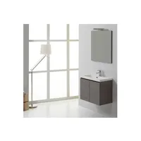 meuble de salle de bain suspendu 60cm 2 portes gris, lavabo en résine, miroir avec lampe manhattan