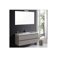 meuble de salle de bain suspendu 120cm gris, 2 tiroirs, lavabo en résine, miroir avec lampe manhattan