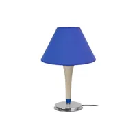 lampe de chevet tosel 66488 lampe de chevet conique métal et bois naturel,aluminiumet bleu l 22 p 22 h 34 cm ampoule e14