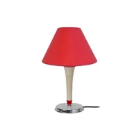 lampe de chevet tosel 66490 lampe de chevet conique métal et bois naturel, aluminuim et rouge l 22 p 22 h 34 cm ampoule e14
