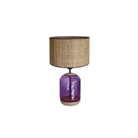 lampe de chevet tosel 66560 lampe de chevet cylindrique bois et verrenaturel et violet l 25 p 25 h 41 cm ampoules e27