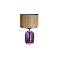 lampe à poser tosel 66575 lampe a poser cylindrique bois et verrenaturel et violet l 30 p 30 h 50 cm ampoules e27
