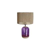 lampe à poser tosel 66580 lampe a poser cylindrique bois et verrenaturel et violet l 30 p 30 h 50 cm ampoules e27