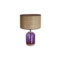 lampe à poser tosel 66590 lampe de salon cylindrique bois et verrenaturel et violet l 35 p 35 h 53 cm ampoules e27