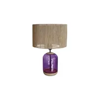 lampe à poser tosel 66595 lampe de salon cylindrique bois et verrenaturel et violet l 35 p 35 h 53 cm ampoules e27