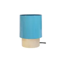 lampe de chevet tosel 65309 lampe de chevet cylindrique bois naturel et bleu l 13,5 p 13,5 h 19,5 cm ampoule e27