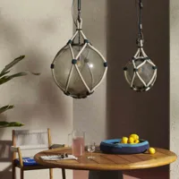 lampe à suspension d'extérieur en verre soufflé et corde bollicosa nautilus, conçue par cassina
