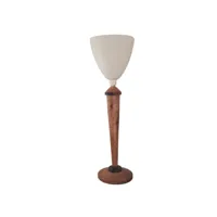 lampe de table art déco en bois noyer avec tulip opaline glass shade, français mazda style light