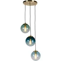 lampe à suspension art déco en laiton avec verre bleu - pallon