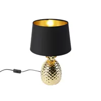 lampe de table art déco or avec abat-jour noir et or - pina